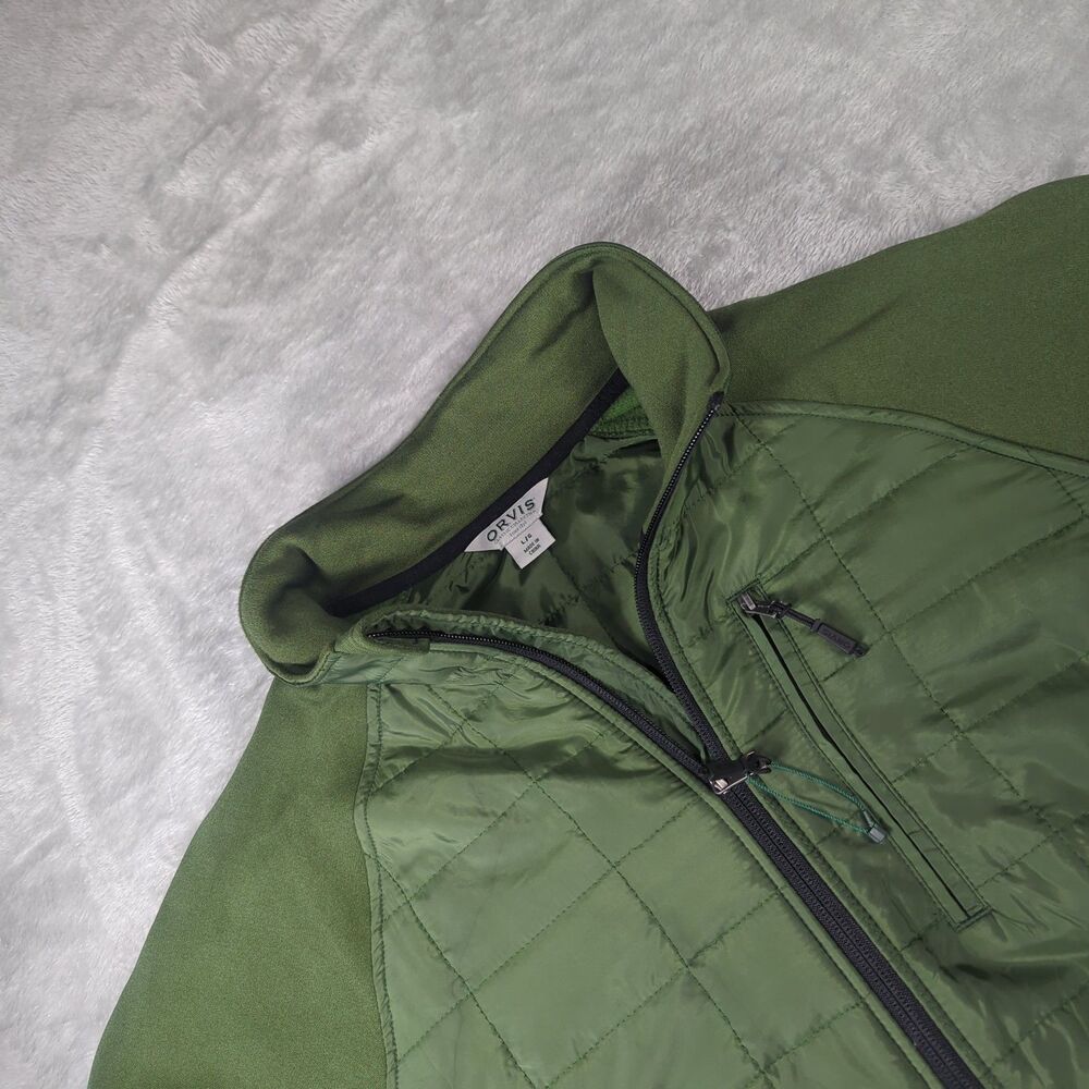 Orvis Mens Large Hybrid Quilted Fleece Full Zip Jacket Green Outdoor Gorpcore L
